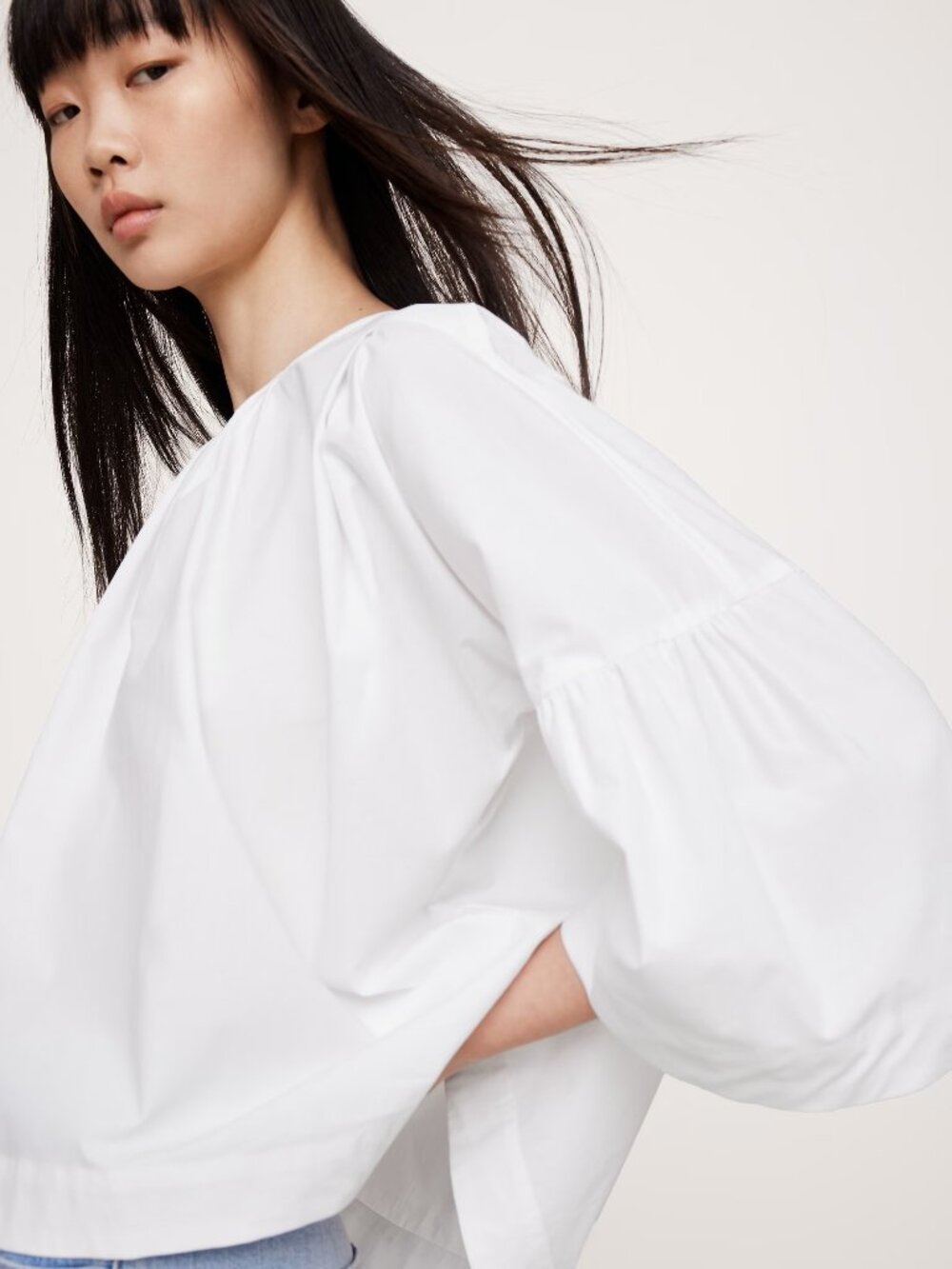 NWT!! Banana Republic White Cotton Poplin Oversized Shirred Popover Top S